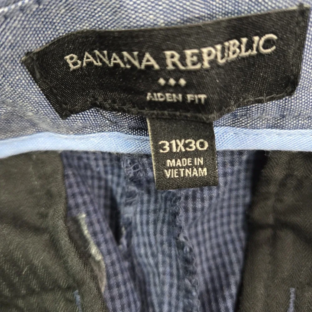 Banana Republic Men Pants 31X30 Blue Check Chino Aiden‎ Fit Button Slim